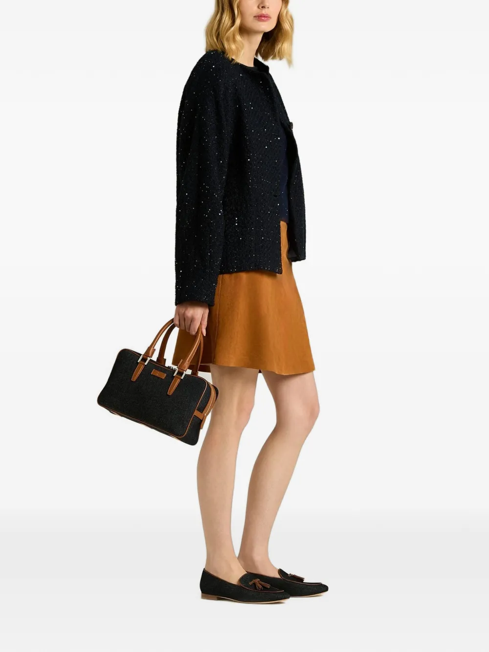 Kiton Leren rok met fluwelen afwerking Bruin