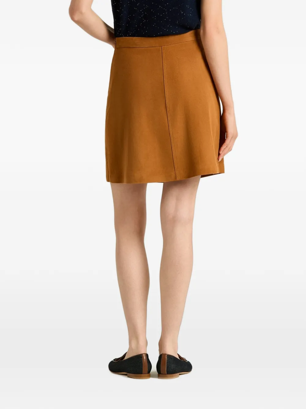 Kiton Leren rok met fluwelen afwerking Bruin