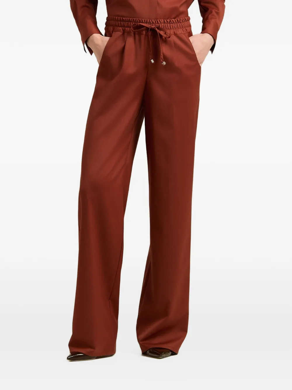 Kiton drawstring-waist wool palazzo pants Oranje