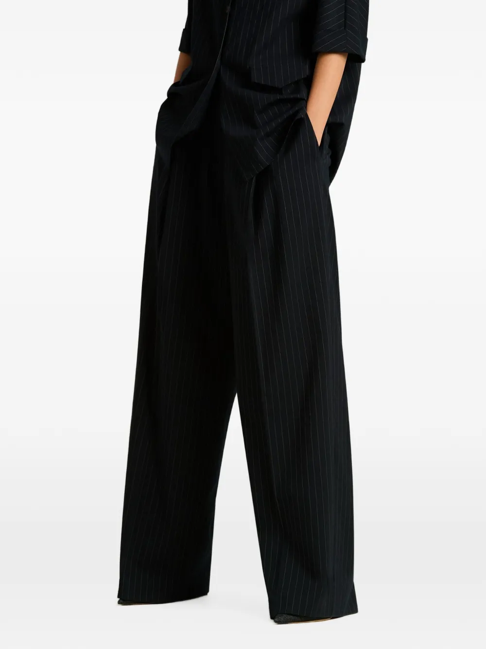 Kiton Pantalon met krijtstreep Zwart