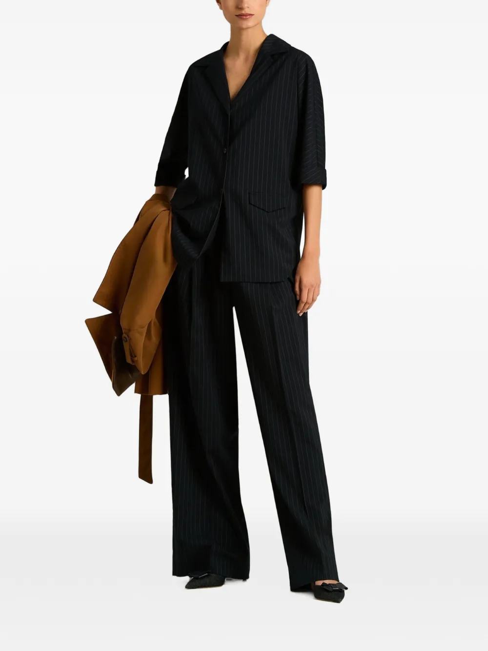 Kiton Pantalon met krijtstreep Zwart