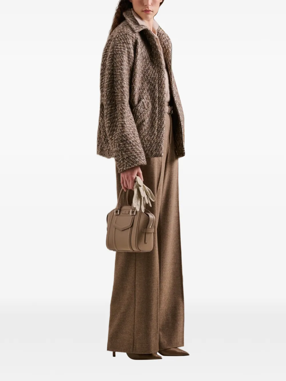Kiton Plooibroek met visgraatpatroon Bruin