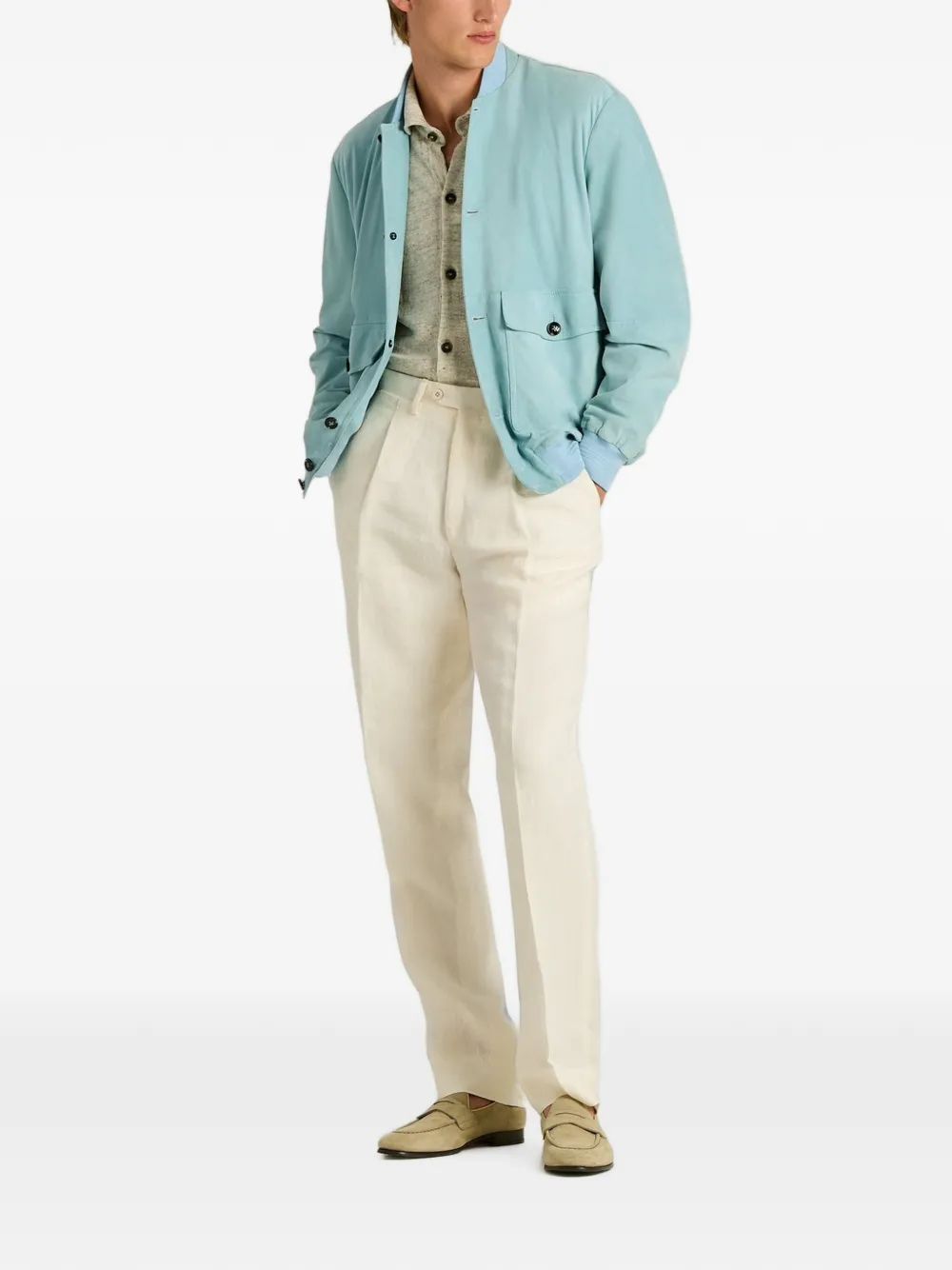 Kiton Suède jack met knopen Blauw