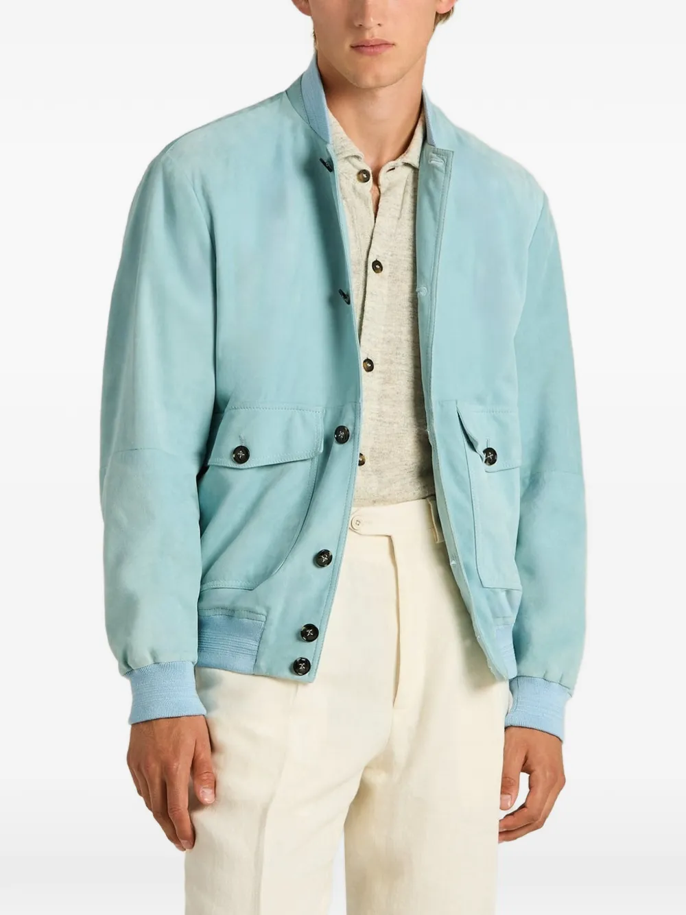 Kiton Suède jack met knopen Blauw