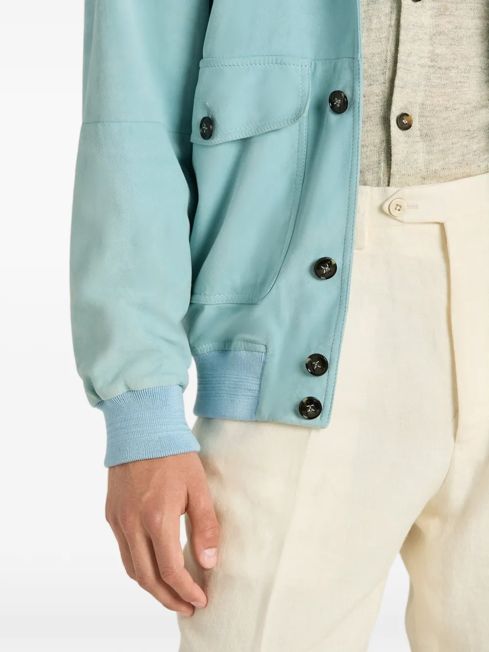 Kiton Suède jack met knopen Blauw