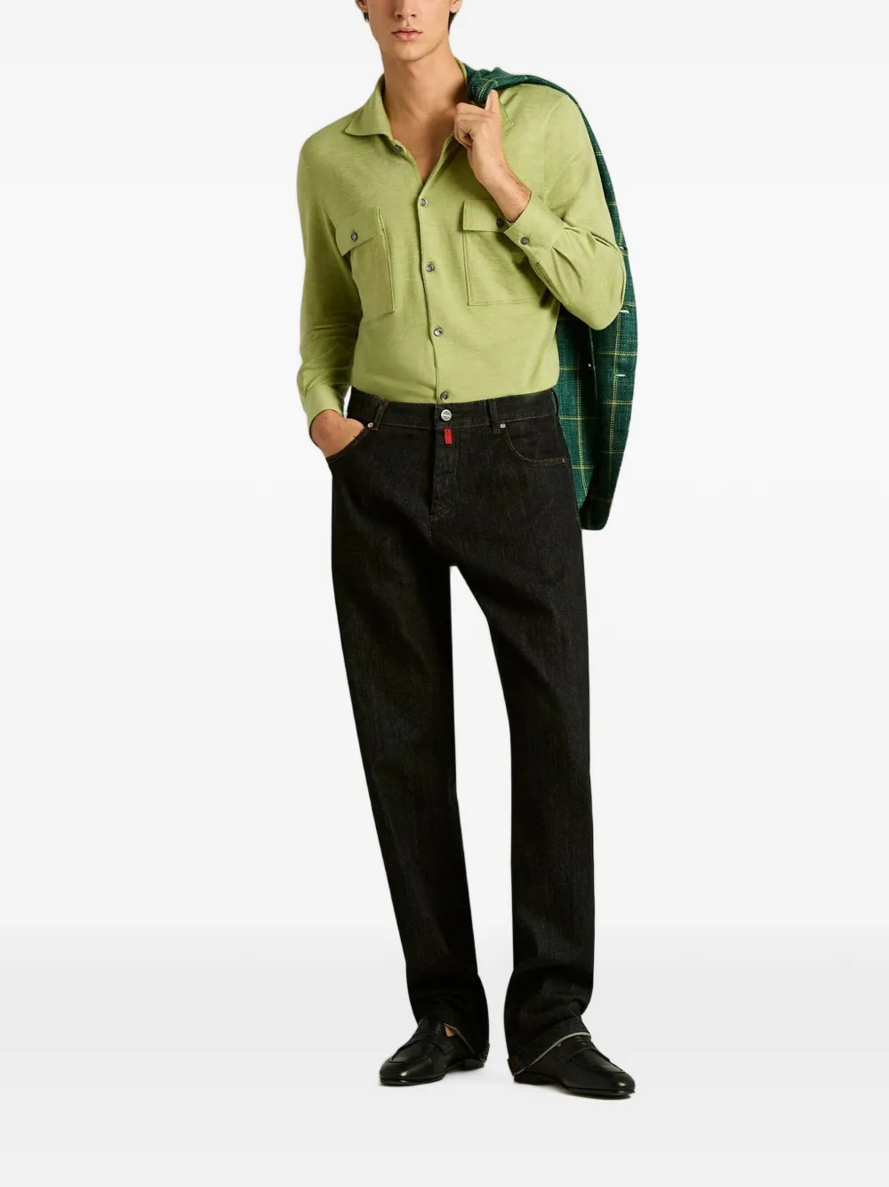 Kiton Overhemd met borstzak Groen