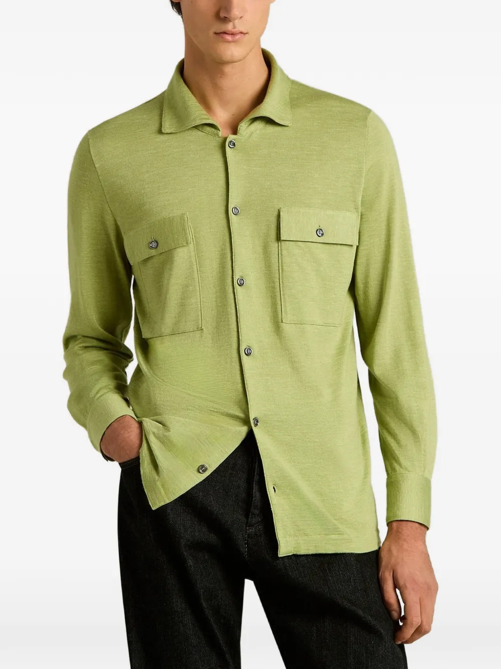 Kiton Overhemd met borstzak Groen