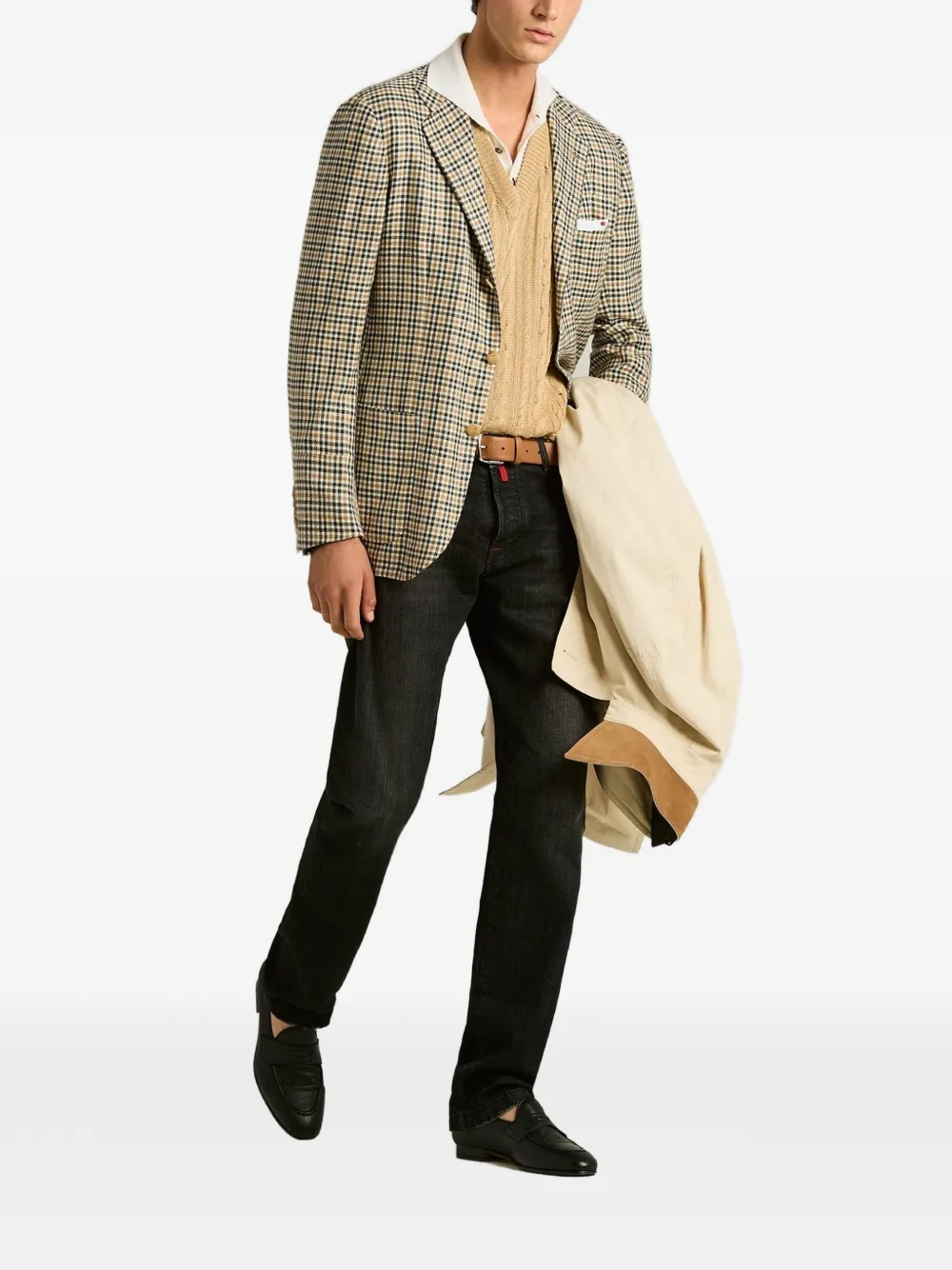 Kiton Blazer met enkele rij knopen en micropatroon Beige