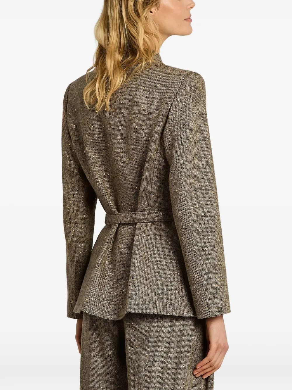 Kiton Tweed jack met ceintuur Bruin