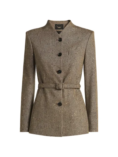 Kiton bouclé tweed belted jacket