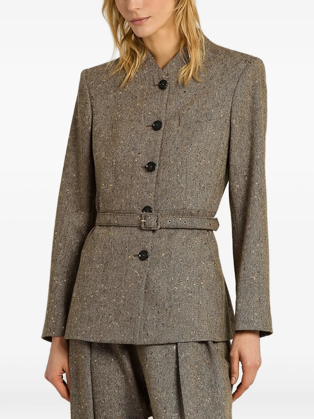 Kiton Tweed jack met ceintuur Bruin