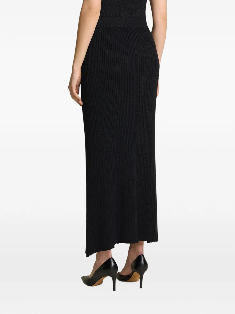 Kiton ribbed-knit lamé pencil maxi skirt Zwart