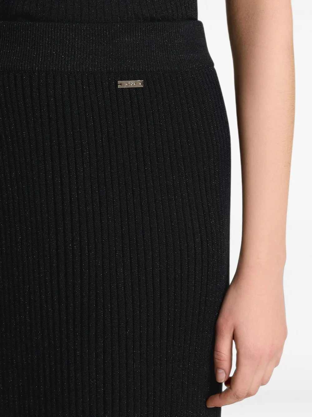 Kiton ribbed-knit lamé pencil maxi skirt Zwart