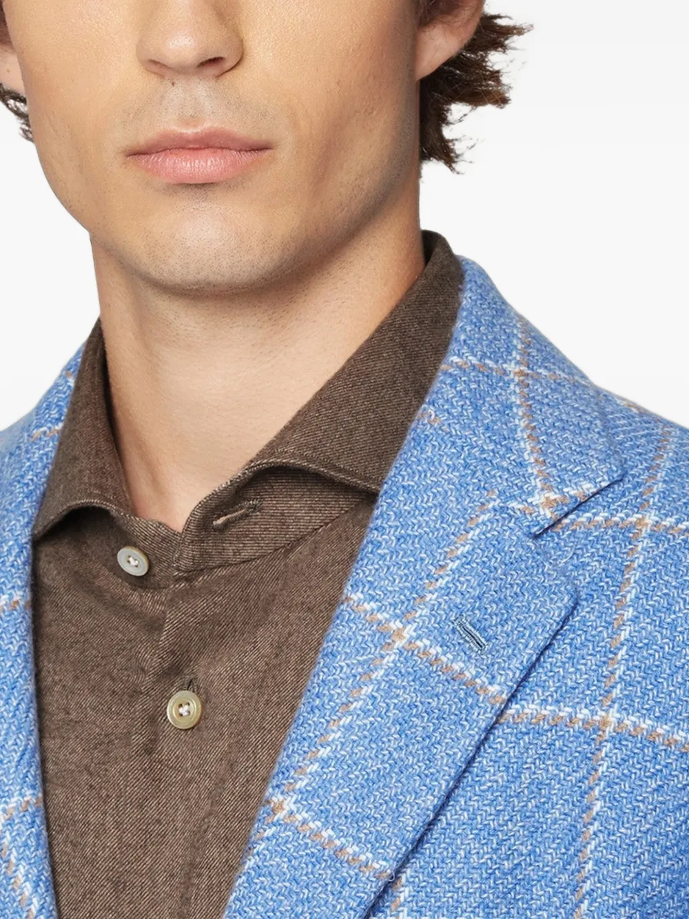 Kiton Geruite kasjmier blazer Blauw