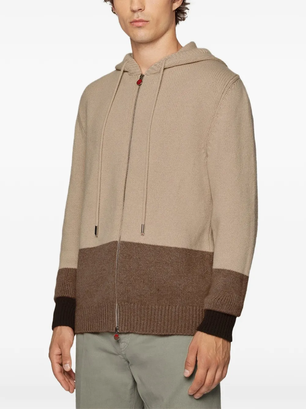 Kiton colour-block cashmere hoodie Beige
