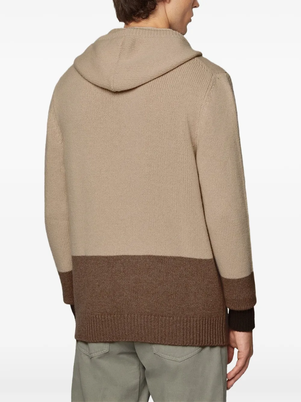 Kiton colour-block cashmere hoodie Beige