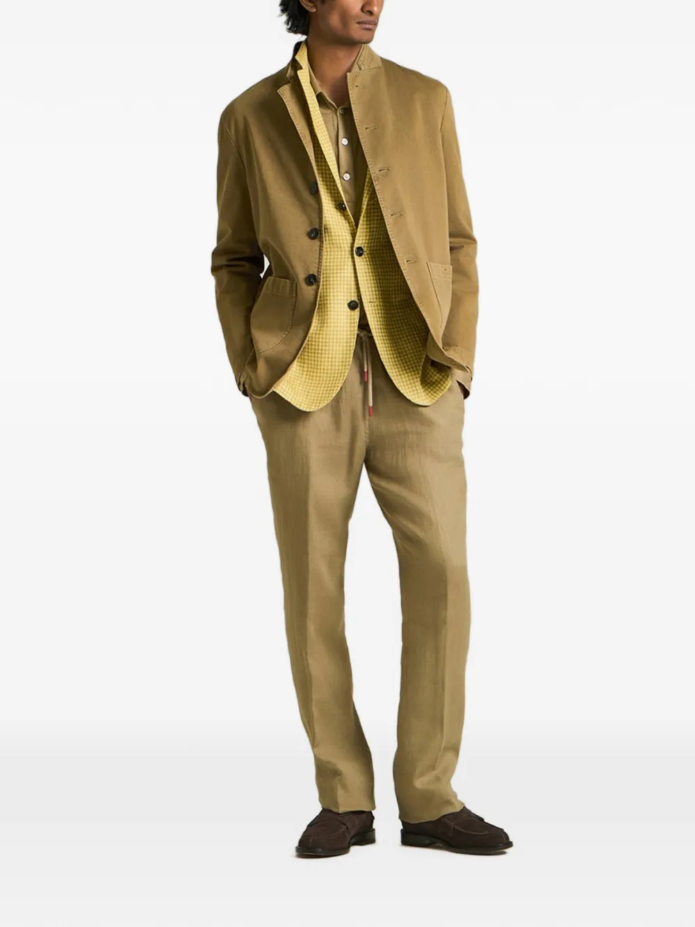 Kiton Shirtjack met ronde opstaande kraag en knopen Beige