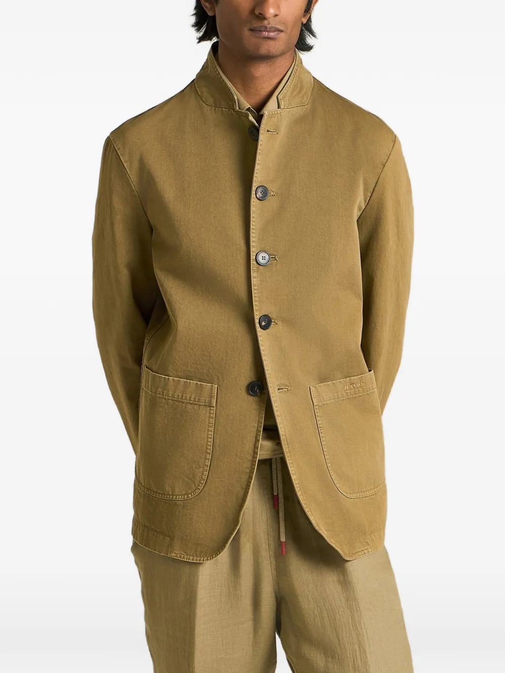 Kiton Shirtjack met ronde opstaande kraag en knopen Beige