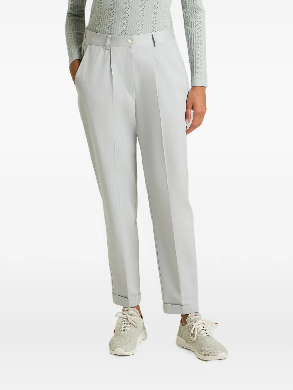 Kiton Broek met omgeslagen pijpen en riemlussen Grijs
