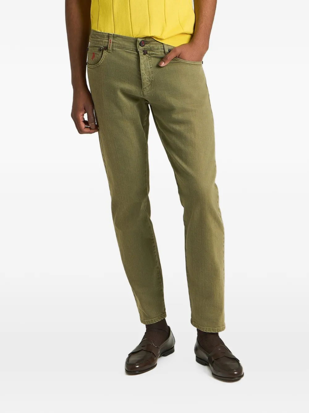 Kiton Jeans met vijf zakken en riemlus Groen