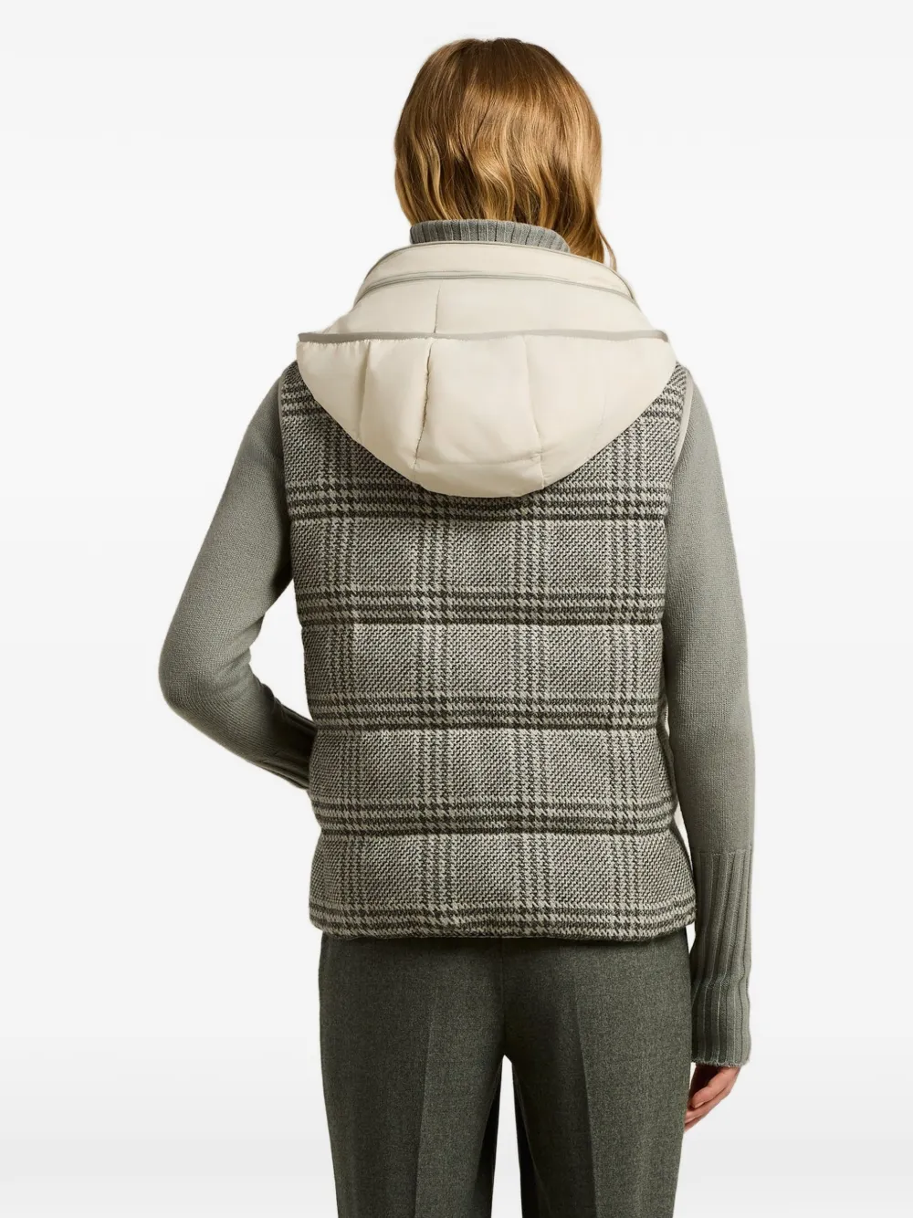 Kiton Prince of Wales geruite omkeerbare bodywarmer Grijs