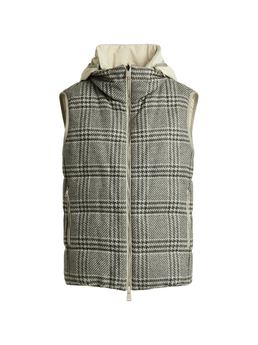 Kiton Prince of Wales geruite omkeerbare bodywarmer Grijs