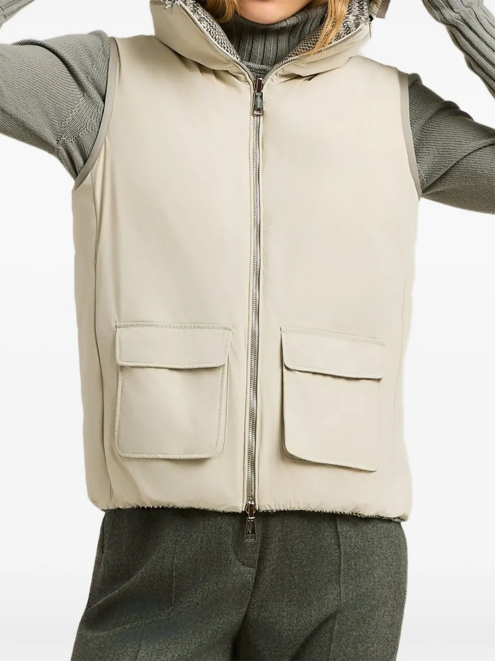 Kiton Prince of Wales geruite omkeerbare bodywarmer Grijs