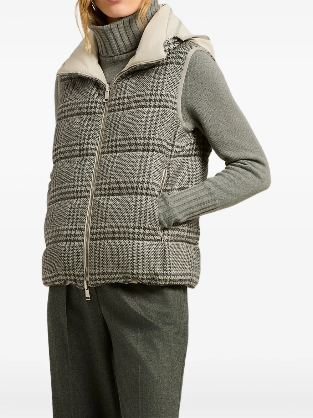 Kiton Prince of Wales geruite omkeerbare bodywarmer Grijs