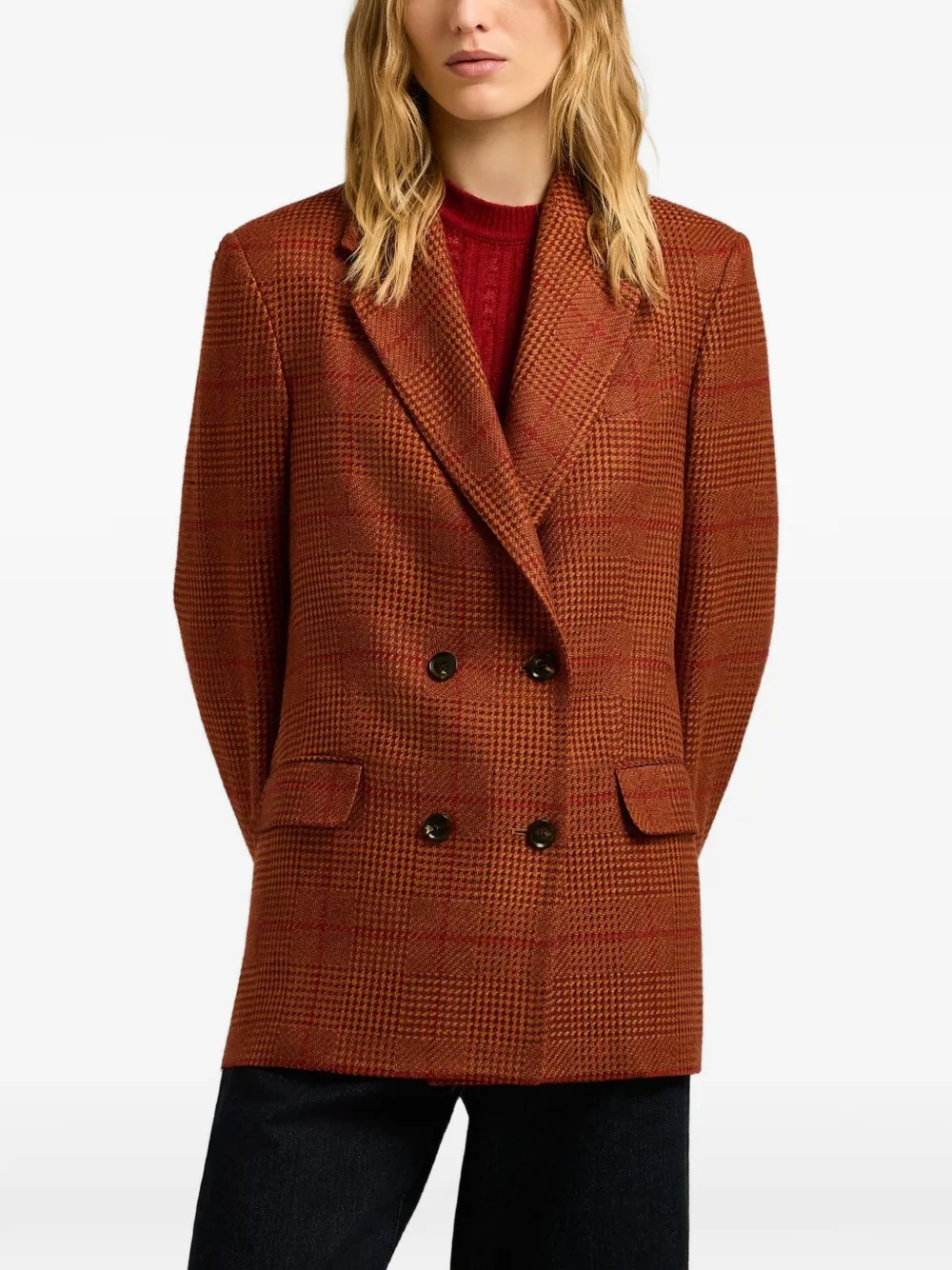 Kiton Geruit jack met dubbele rij knopen Rood