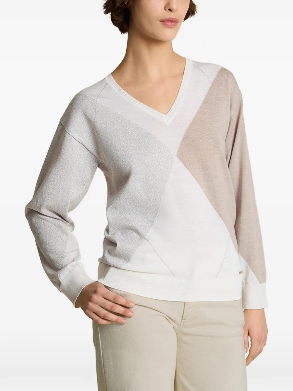 Kiton Trui met geometrisch patroon en V-hals Wit