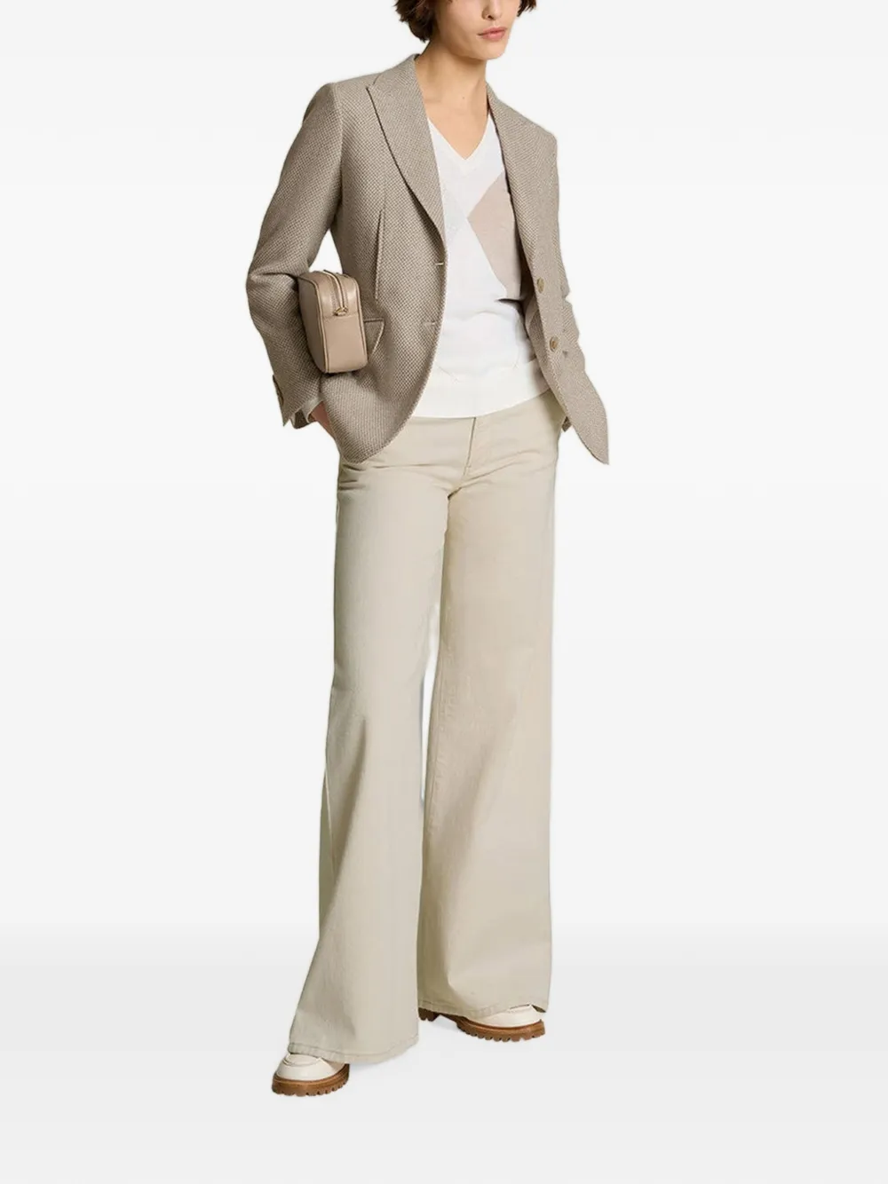 Kiton Trui met geometrisch patroon en V-hals Wit