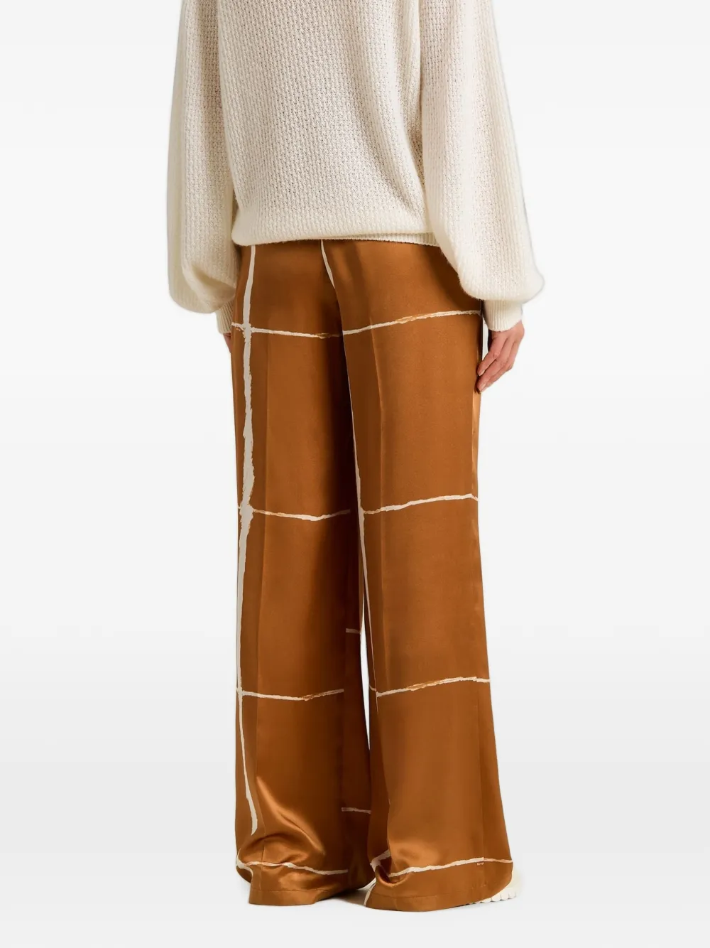 Kiton abstract-print silk-satin trousers Bruin