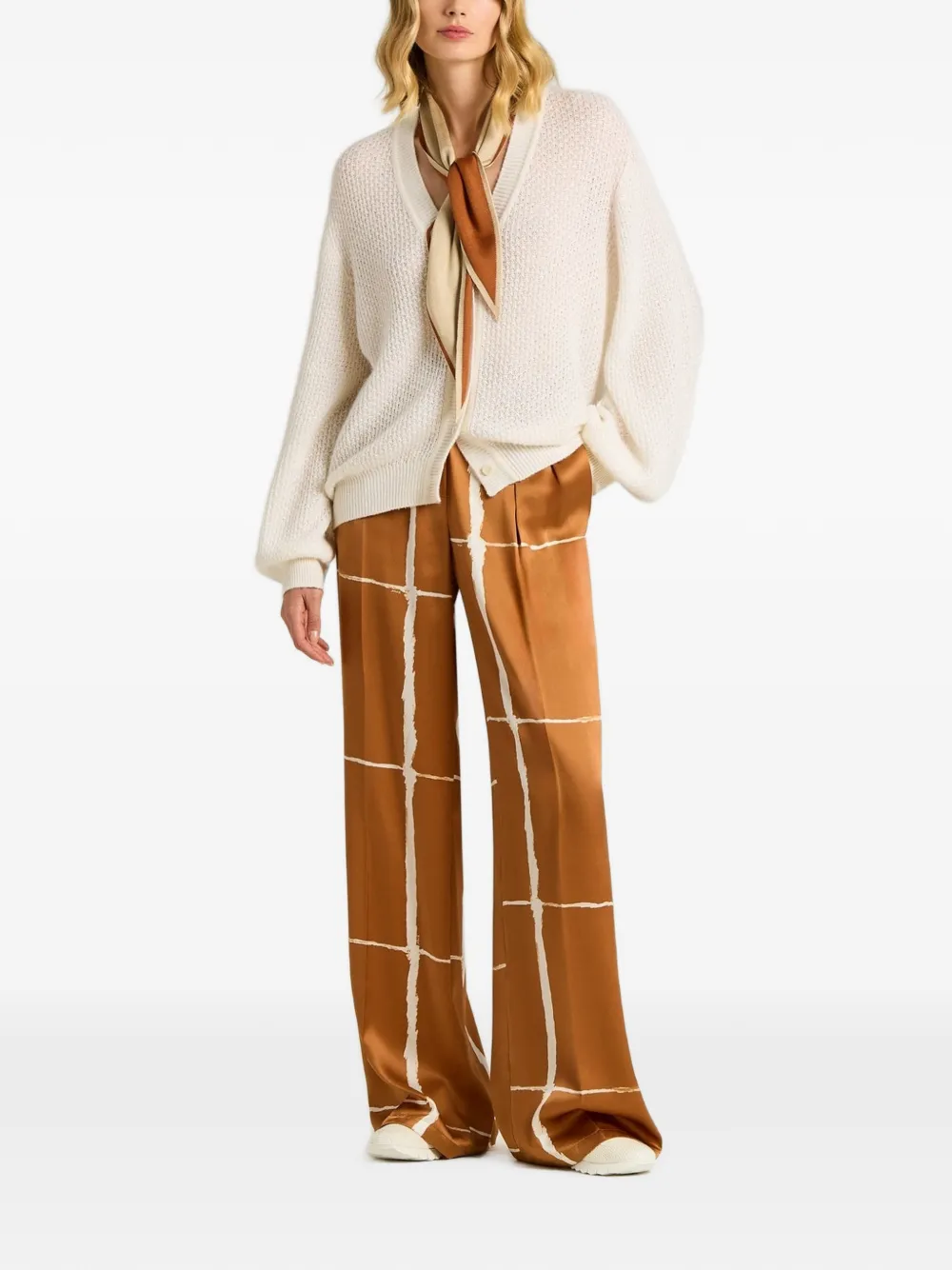 Kiton abstract-print silk-satin trousers Bruin