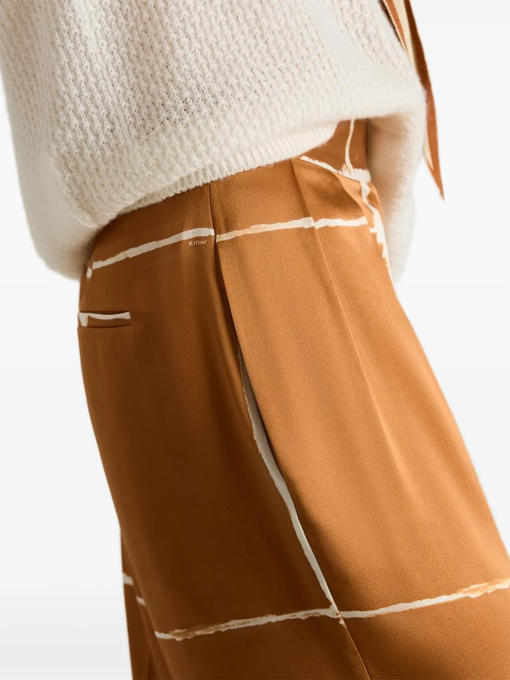 Kiton abstract-print silk-satin trousers Bruin