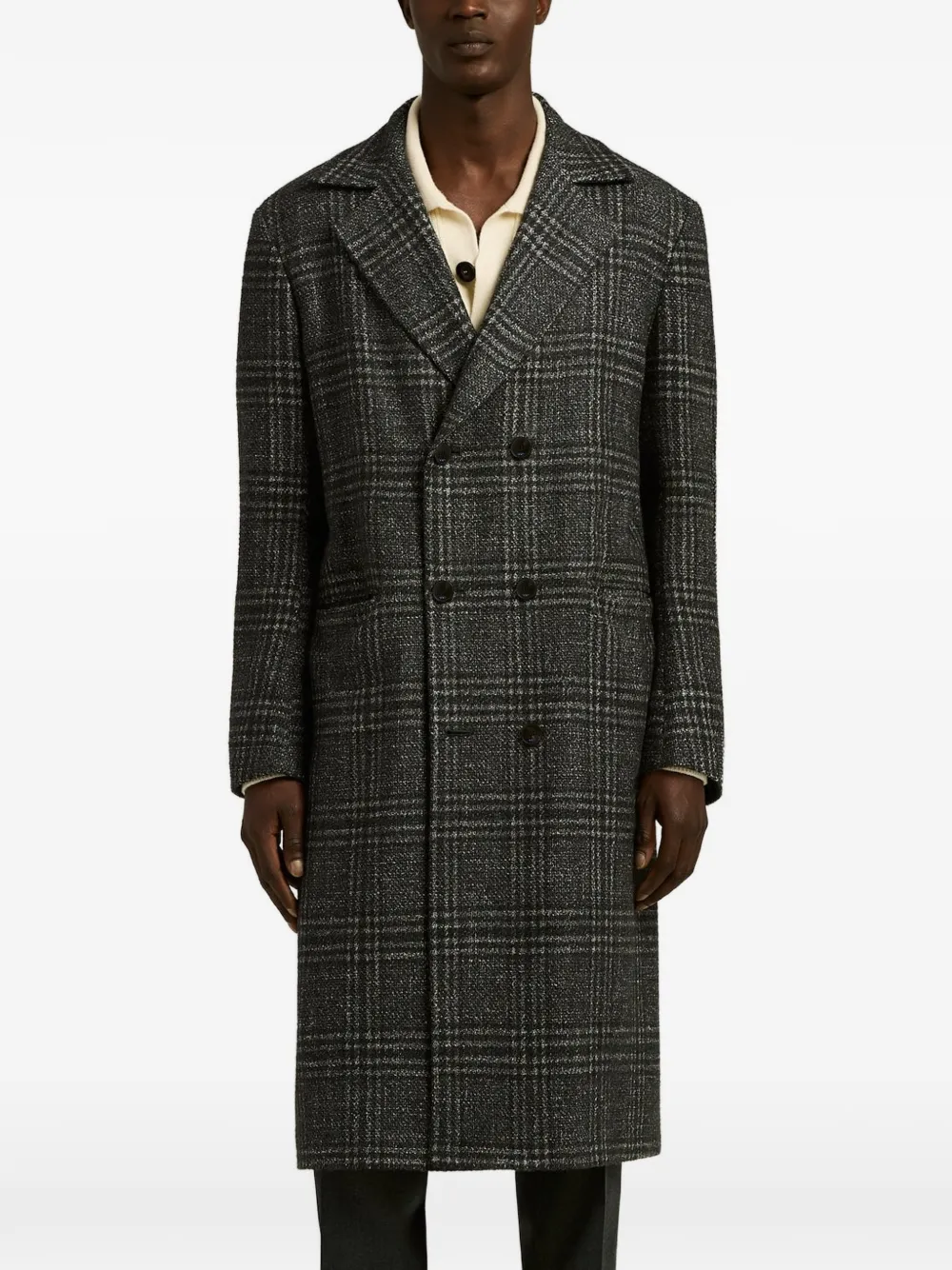 Kiton Mantel met Prince of Wales-ruit en dubbele rij knopen Grijs