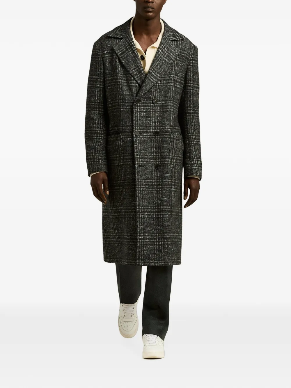 Kiton Mantel met Prince of Wales-ruit en dubbele rij knopen Grijs