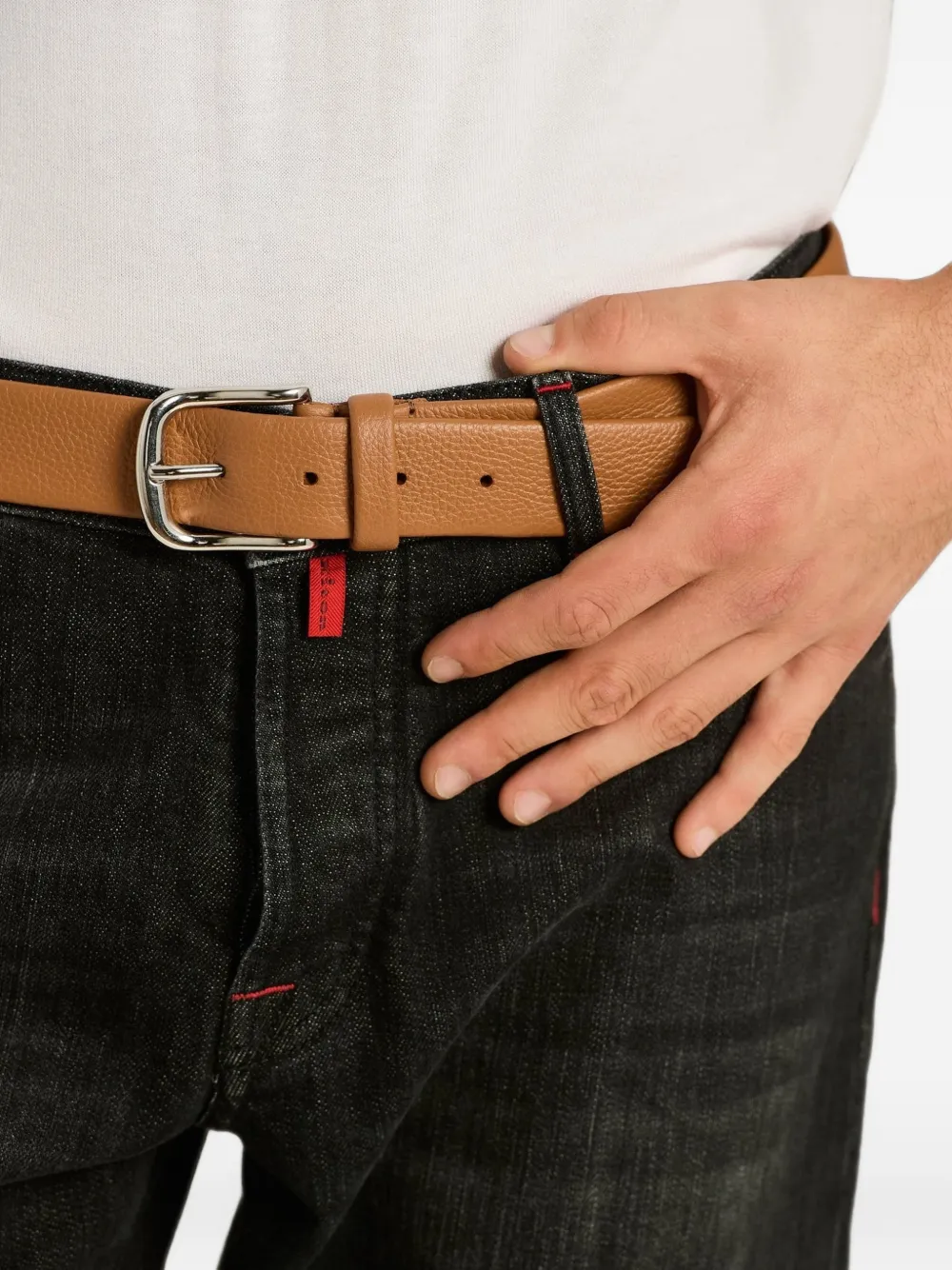 Kiton Leren riem Bruin