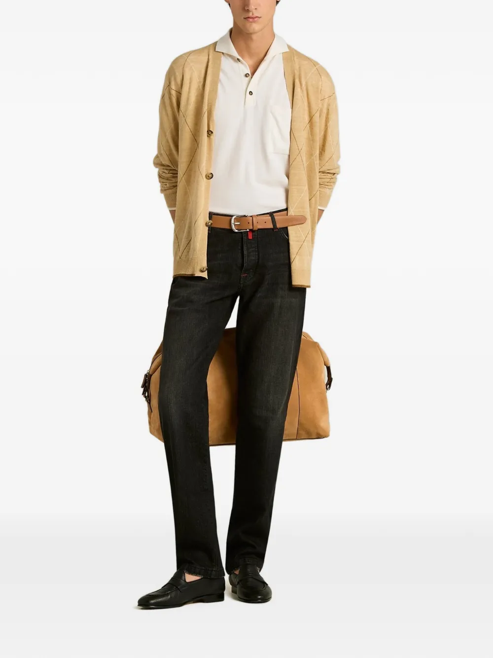Kiton Leren riem Bruin