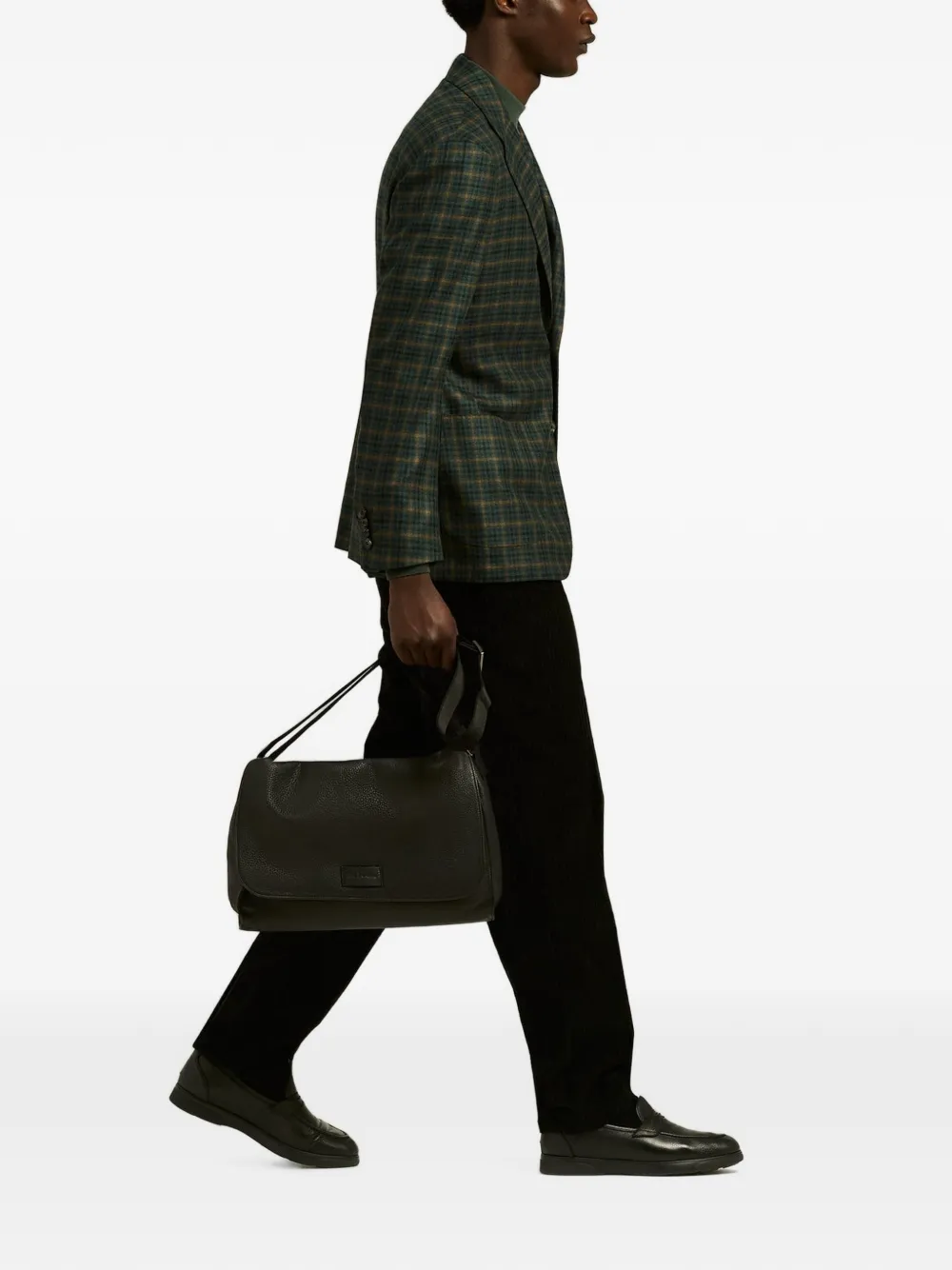 Kiton Leren schoudertas Zwart