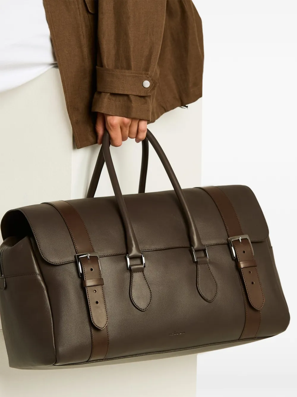 Kiton Leren reistas met gespdetail Bruin