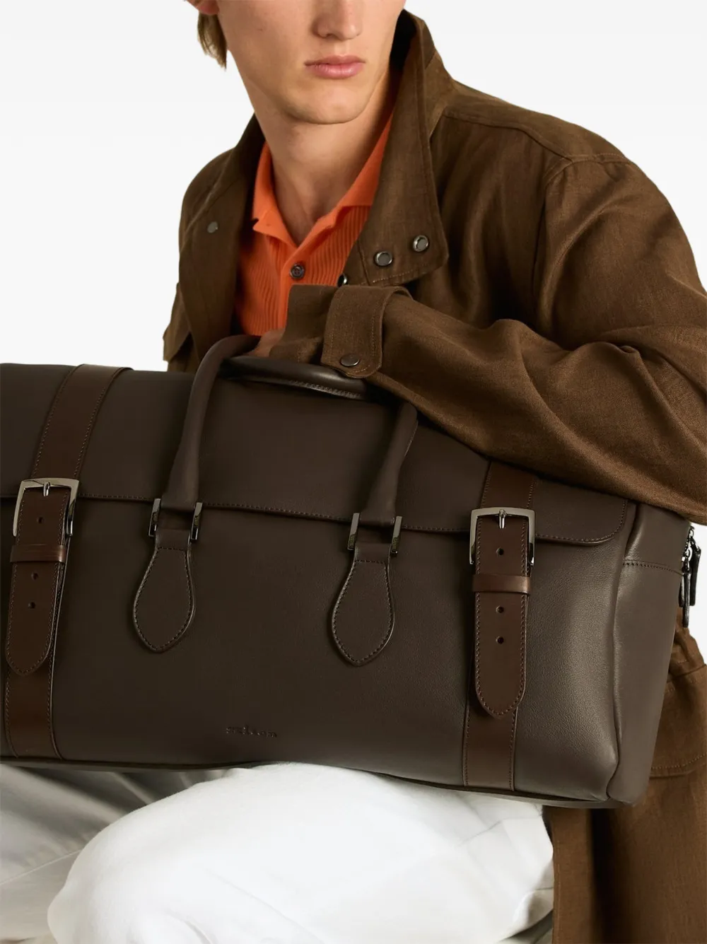 Kiton Leren reistas met gespdetail Bruin