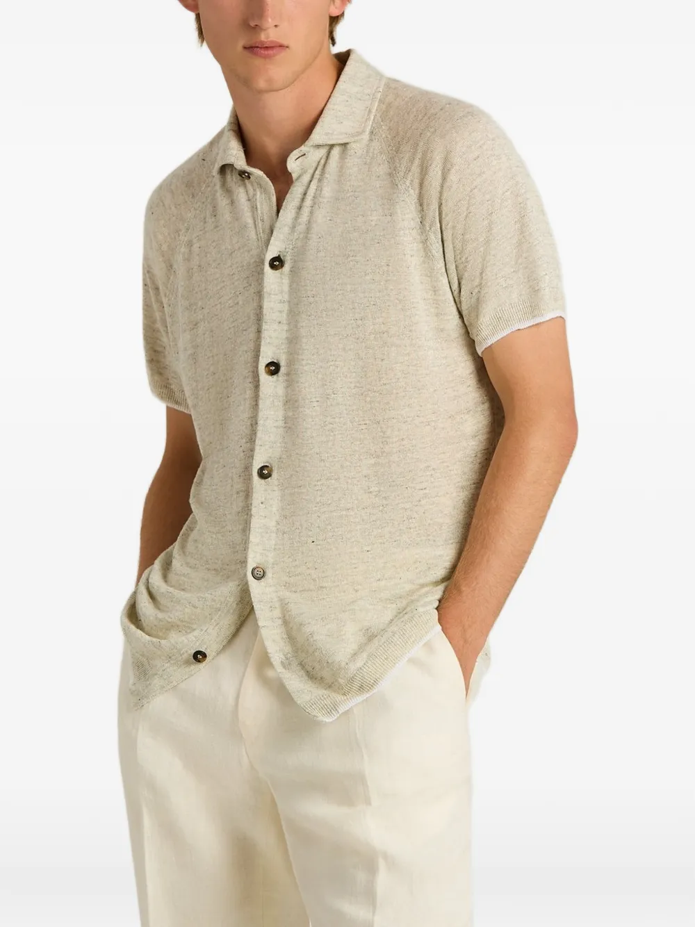 Kiton short-sleeved linen polo shirt Beige