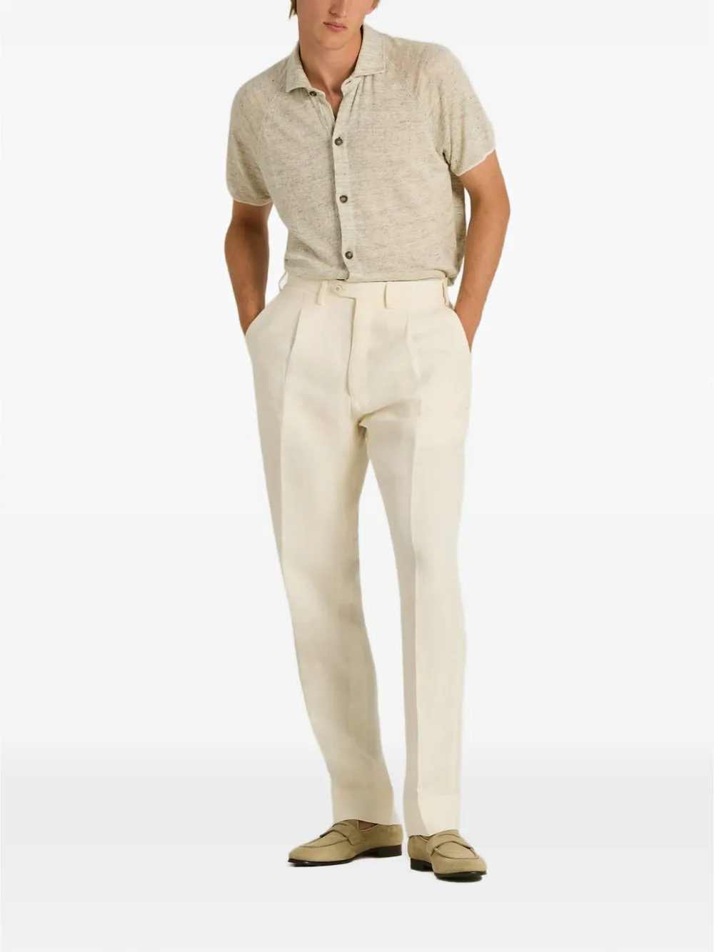 Kiton short-sleeved linen polo shirt Beige