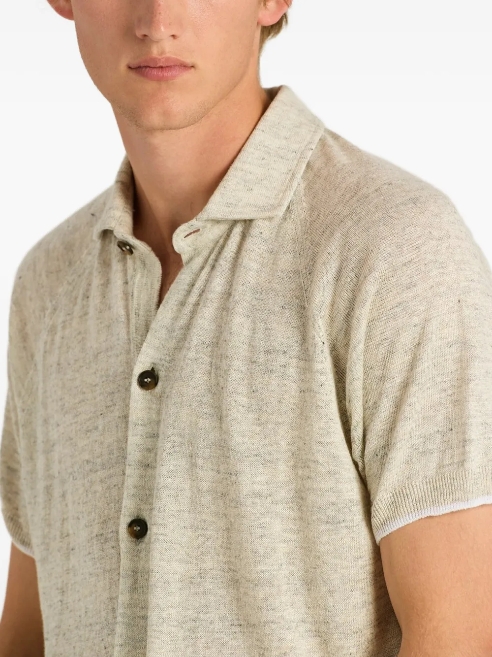 Kiton short-sleeved linen polo shirt Beige