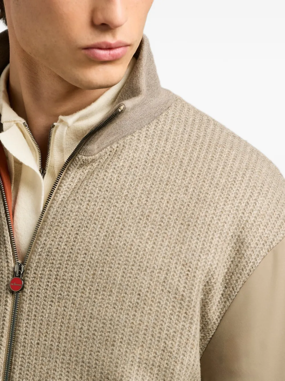 Kiton textured-knit panelled bomber jacket Beige