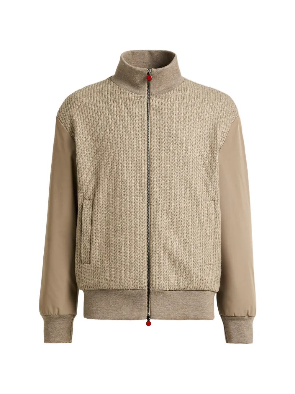 Kiton textured-knit panelled bomber jacket Beige
