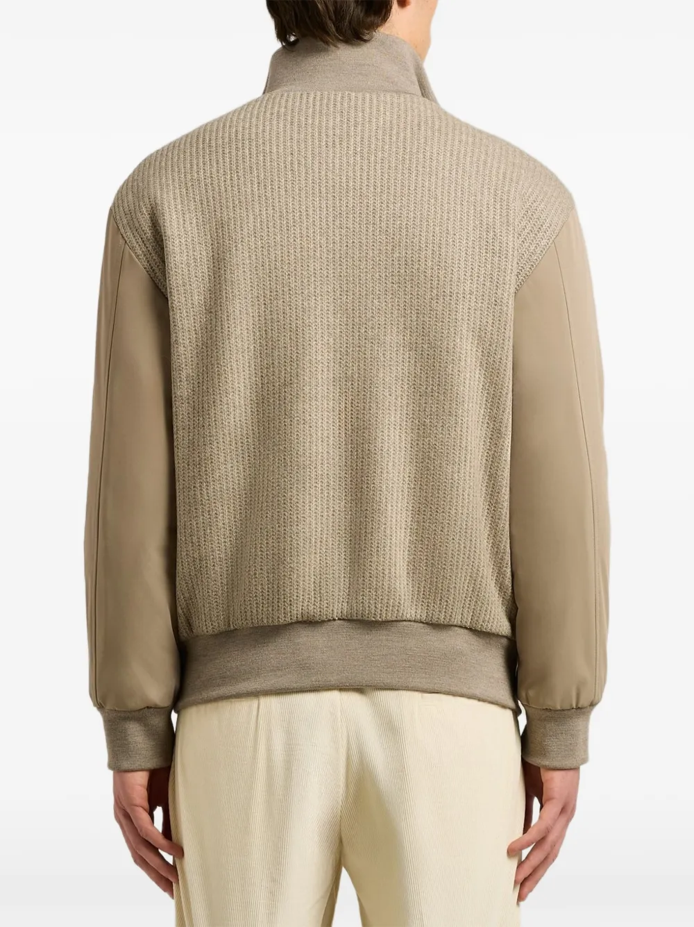 Kiton textured-knit panelled bomber jacket Beige