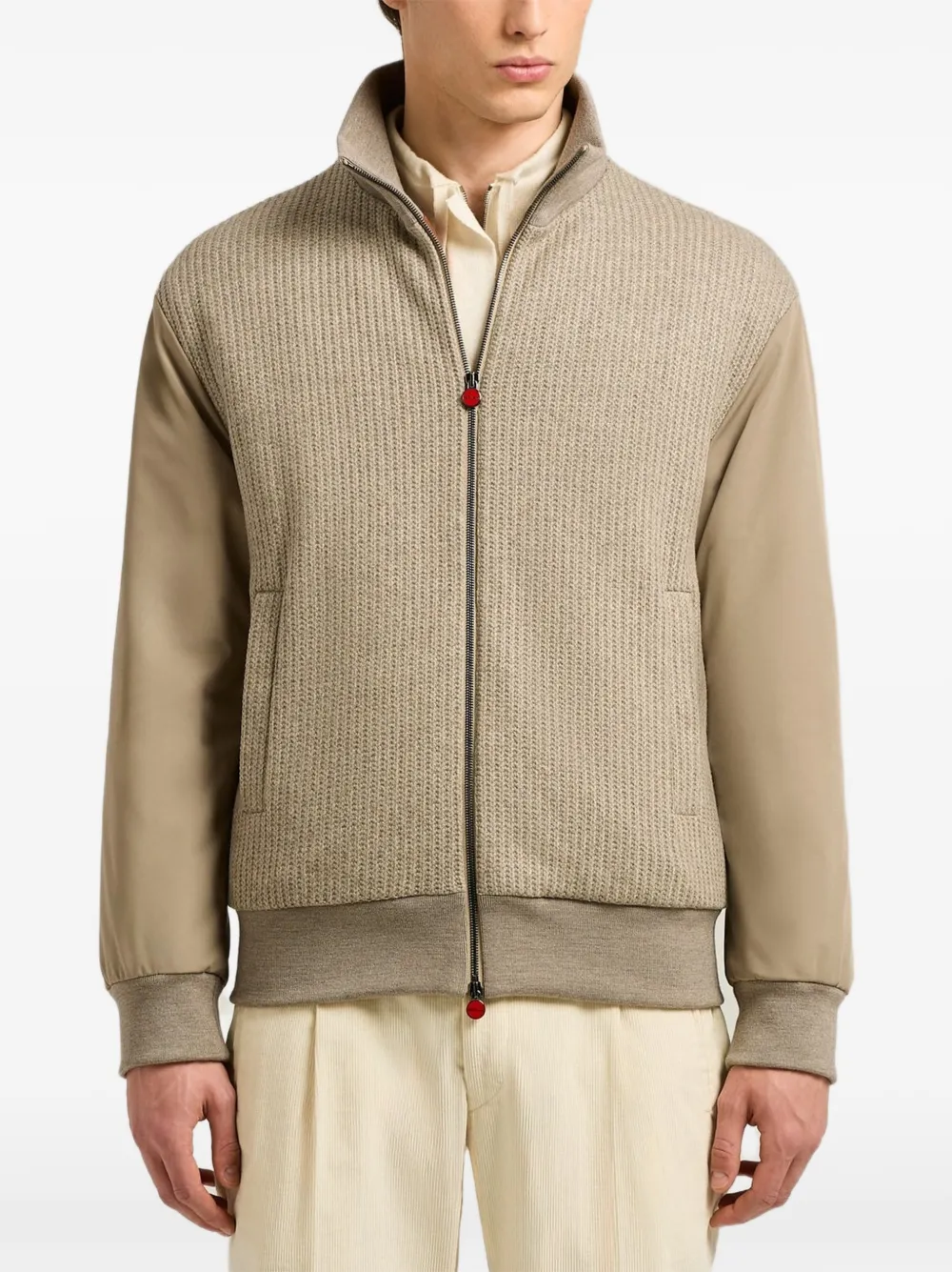 Kiton textured-knit panelled bomber jacket Beige