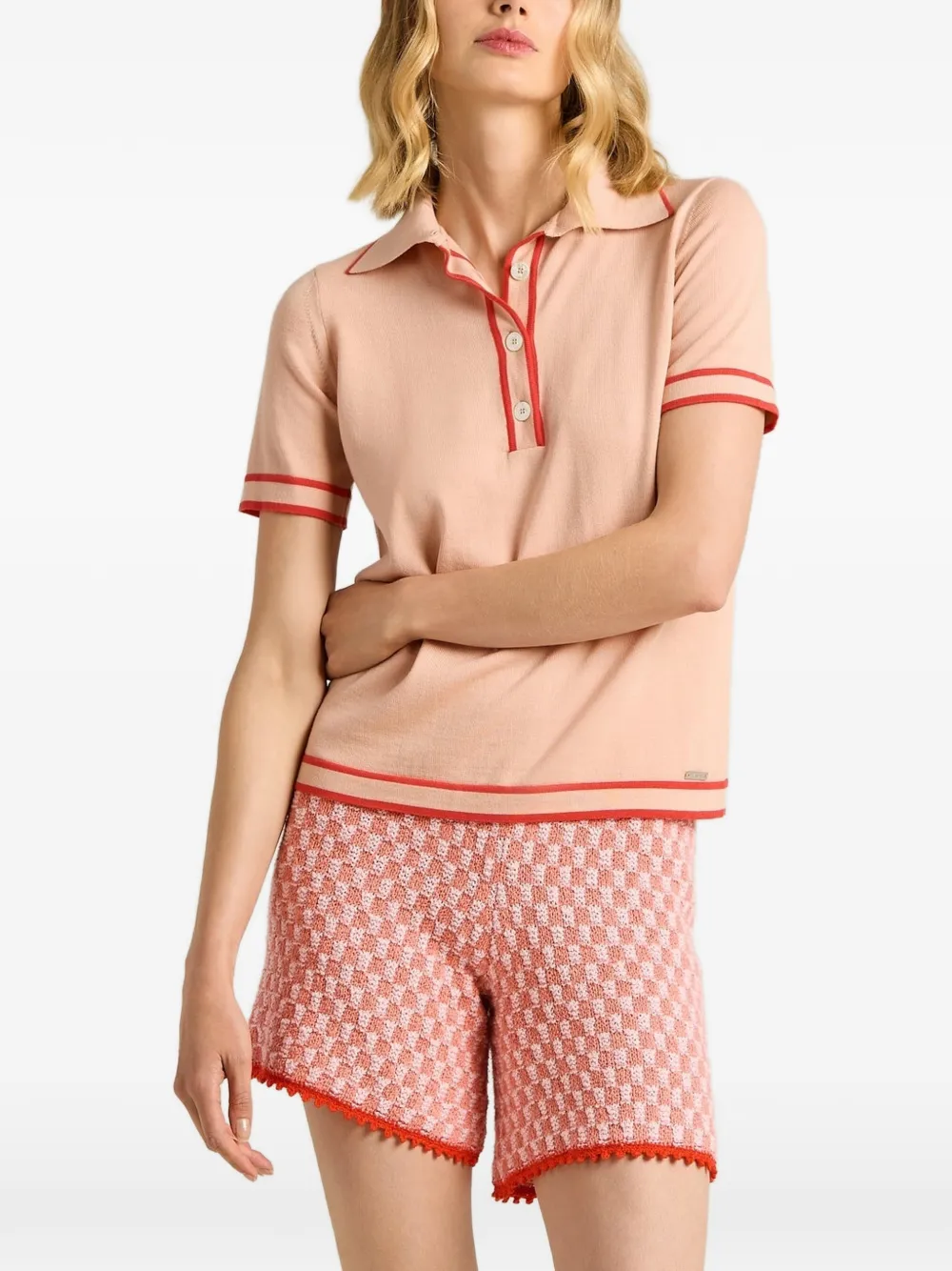 Kiton contrast-trim polo shirt Roze