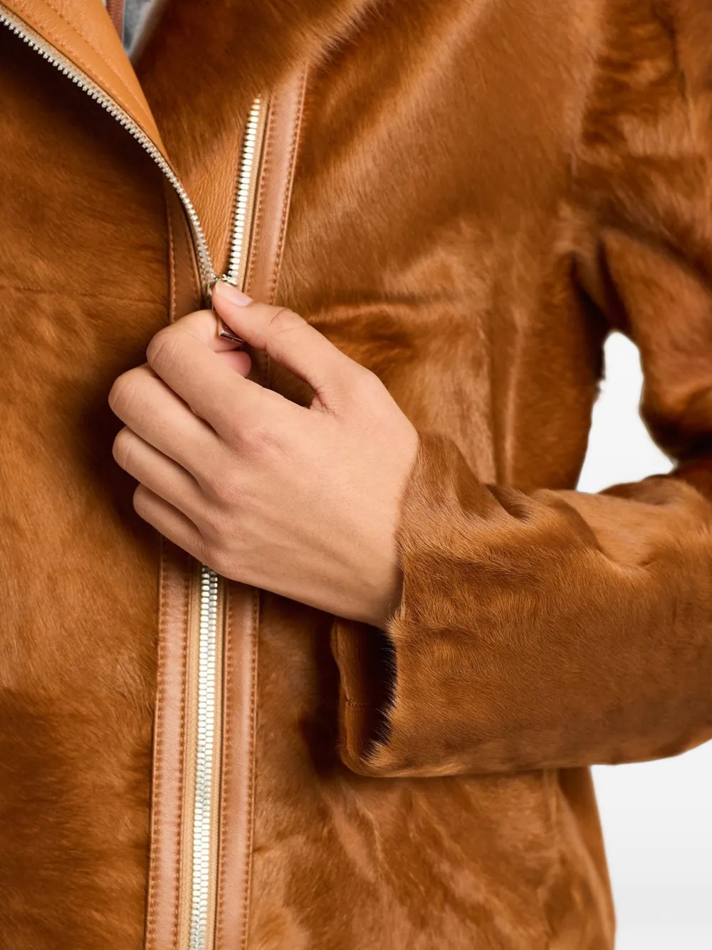 Kiton asymmetric lamb fur jacket Beige